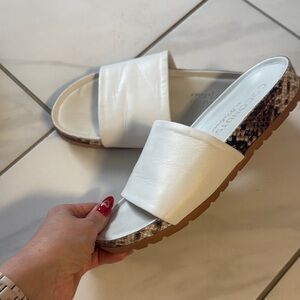 Coconuts White Slide Sandals with Snakeskin Detail